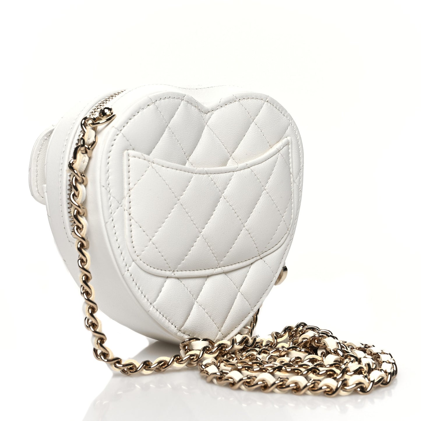 Lambskin Quilted CC In Love Heart Clutch With Chain White