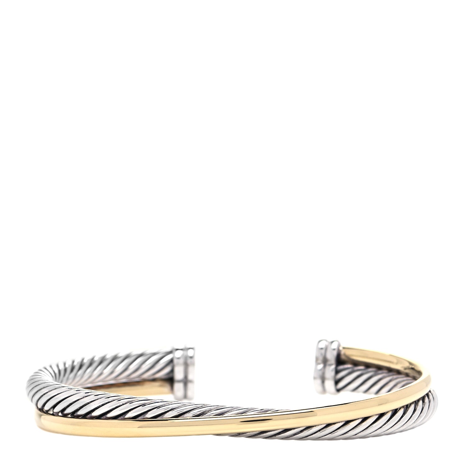 David Yurman Sterling Silver 18K Yellow Gold 5mm Crossover Cuff Bracelet 1 of 4