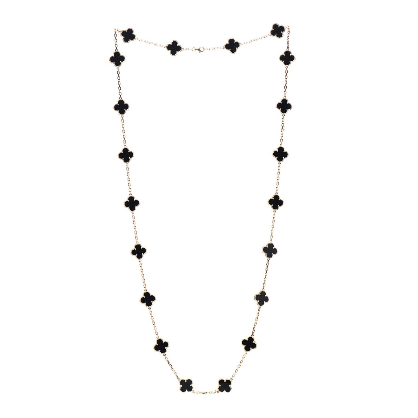 18K Yellow Gold Black Onyx 20 Motifs Vintage Alhambra Necklace