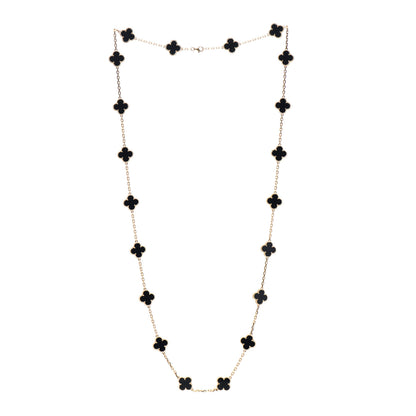 Van Cleef & Arpels 18K Yellow Gold Black Onyx 20 Motifs Vintage Alhambra Necklace 3 of 5
