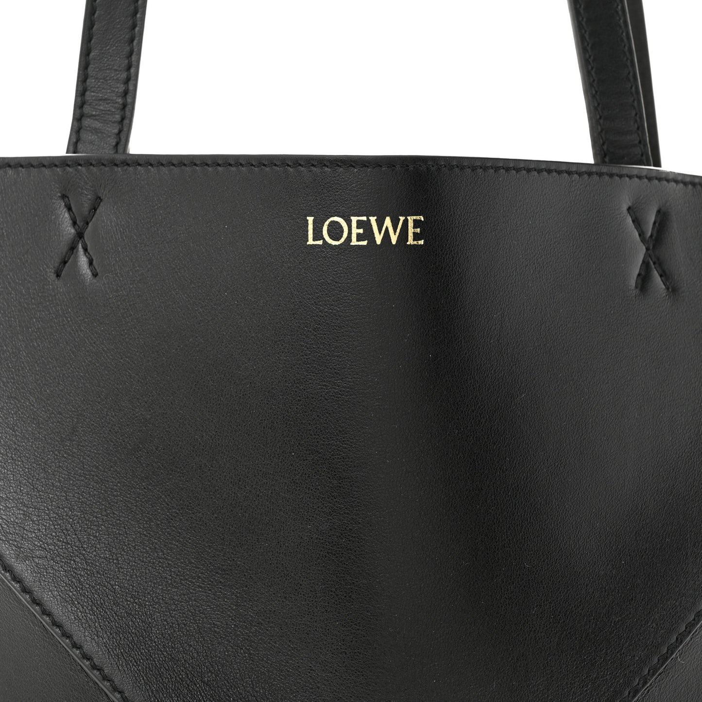 Shiny Calfskin Medium Puzzle Fold Tote Black
