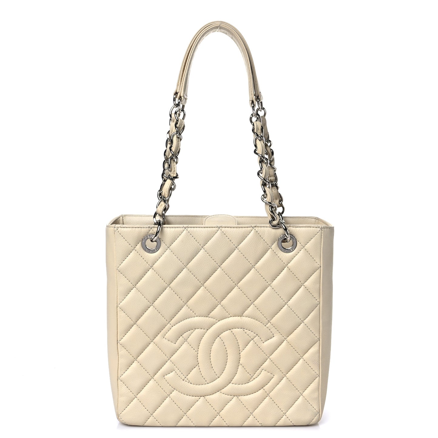 Caviar Quilted Petit Shopping Tote PST Light Beige
