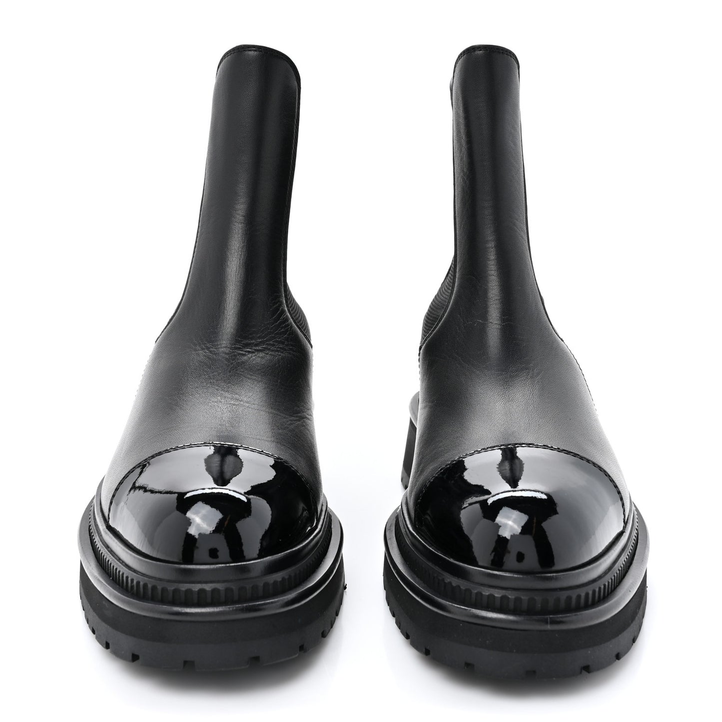 Calfskin Patent Cap Toe Ankle Boots 38 Black