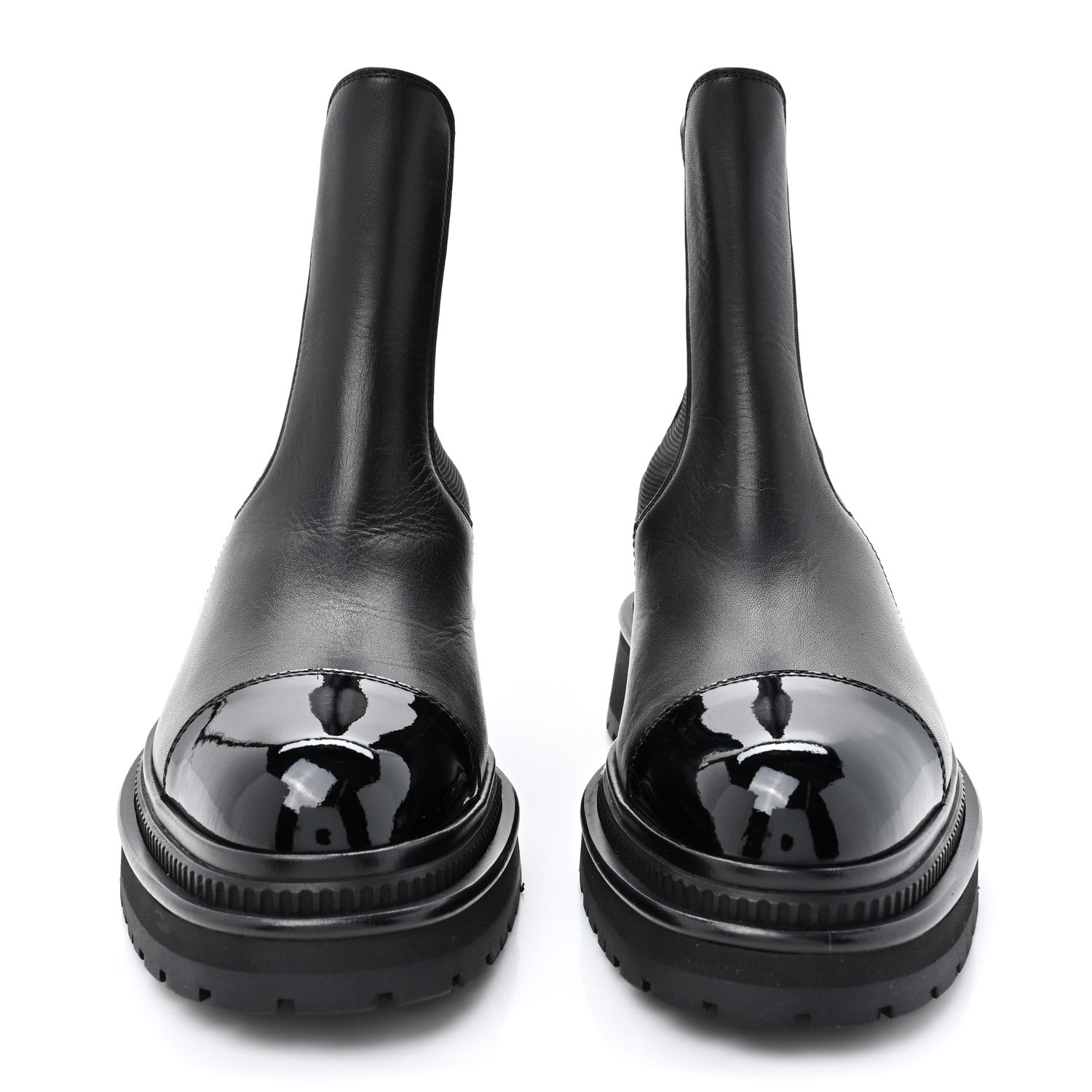 Chanel Calfskin Patent Cap Toe Ankle Boots 38 Black 2 of 9