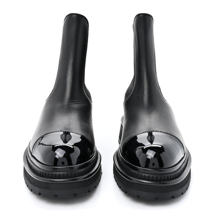 Chanel Calfskin Patent Cap Toe Ankle Boots 38 Black 2 of 9