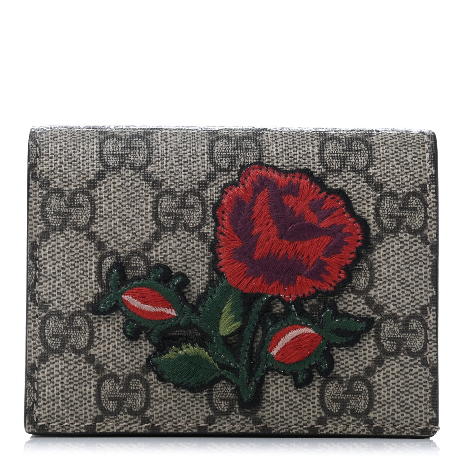Gucci GG Supreme Monogram Rose Embroidered Print Card Case 1 of 7