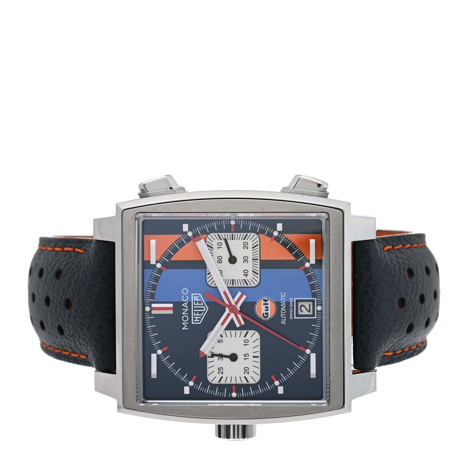 Tag Heuer Stainless Steel Calfskin 39mm Monaco Automatic Watch Blue CAW211R 2 of 5