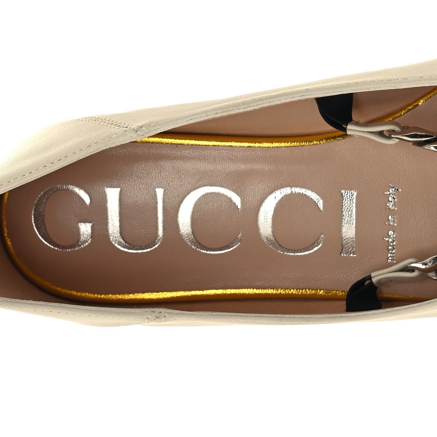 Gucci Nappa Lumiere Deva Horsebit Chain Embellished Flats 36.5 Dusty White 8 of 9