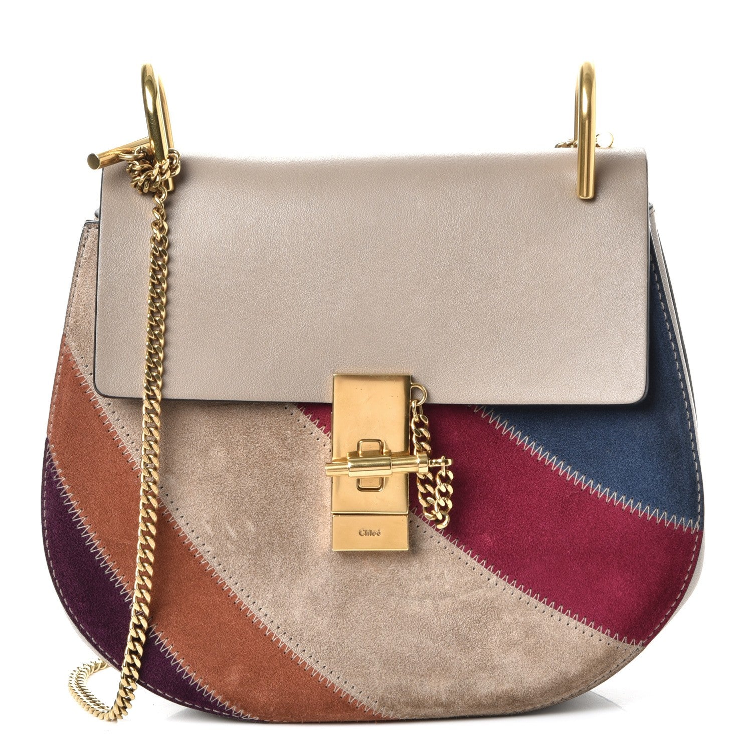 Chloe Suede Calfskin Rainbow Patchwork Drew Shoulder Bag Motty Grey 1 of 7