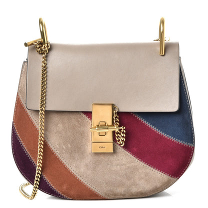 Chloe Suede Calfskin Rainbow Patchwork Drew Shoulder Bag Motty Grey 1 of 7