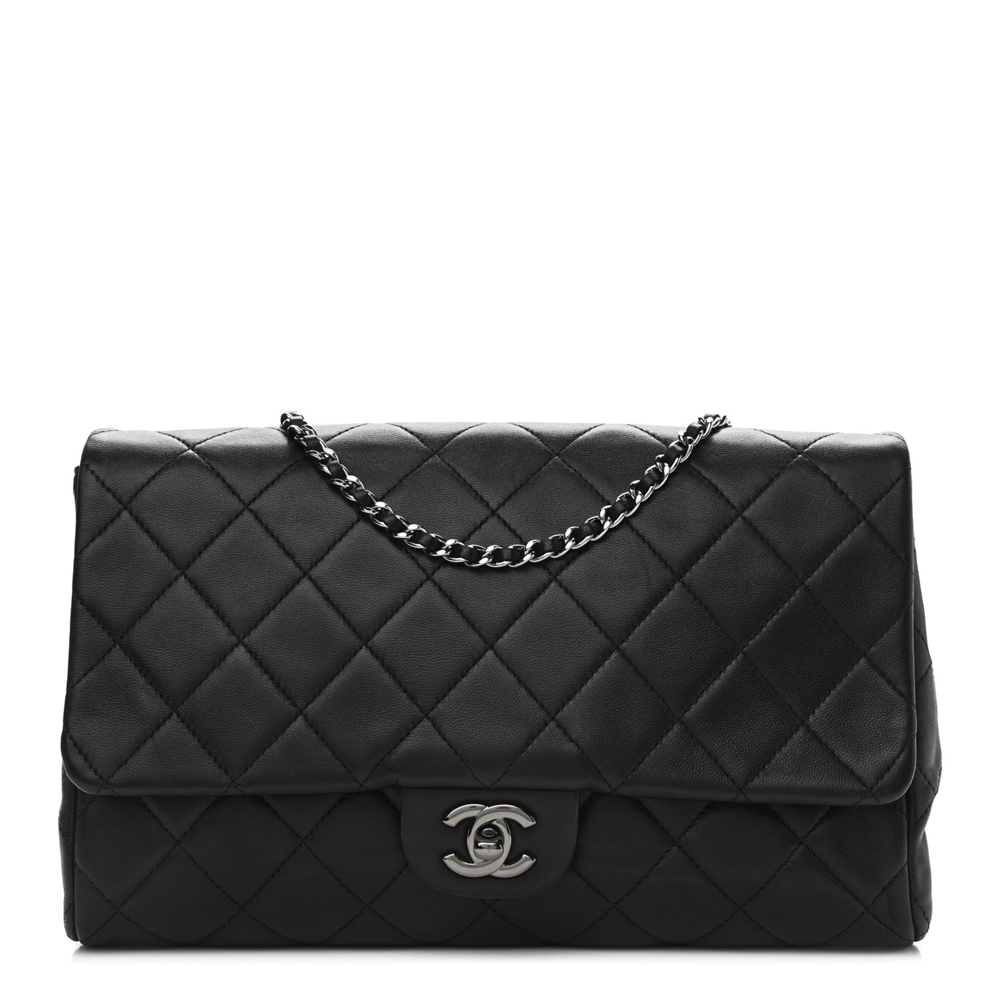 Lambskin Quilted Clutch With Chain Flap Black