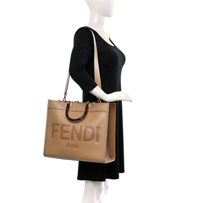 Fendi Vitello King Plexiglass Logo Embossed Medium Fendi Sunshine Shopper Tote Miele Scuro 2 of 8