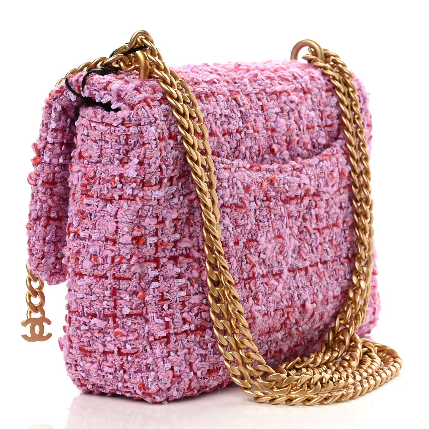Tweed Enamel Quilted Mini Pending CC Square Flap Light Purple Pink Red
