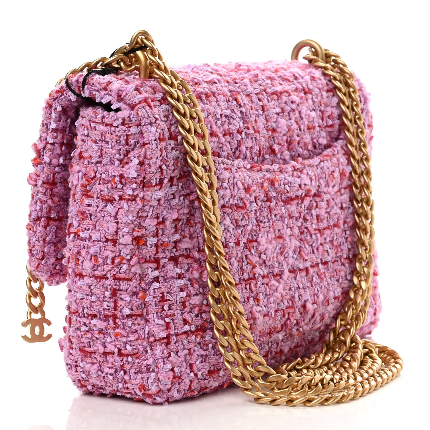 Chanel Tweed Enamel Quilted Mini Pending CC Square Flap Light Purple Pink Red 3 of 10