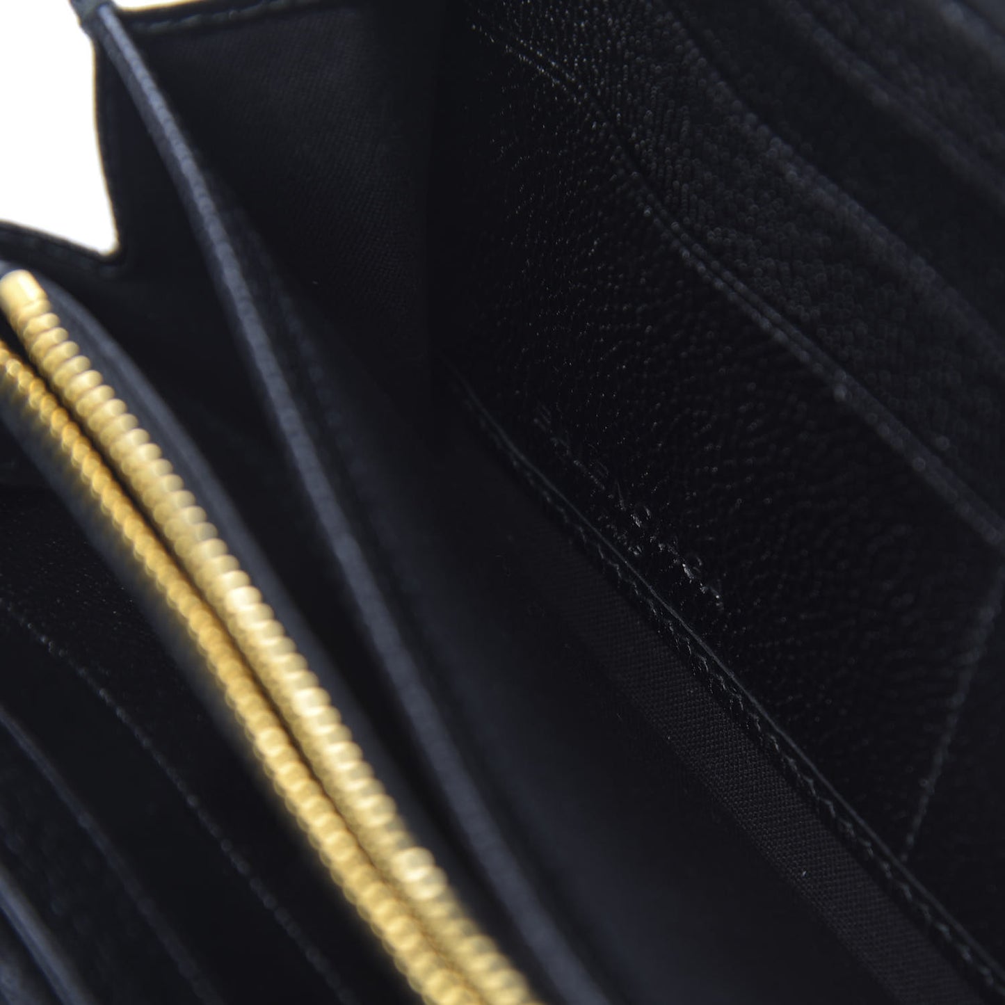 Chevre Gold Metallic Edge Hardware Zip Around Wallet Black
