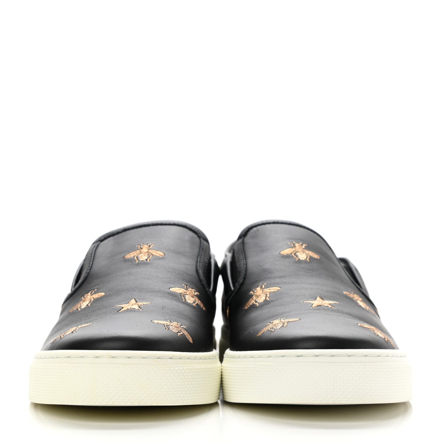 Calfskin Miro Soft Bee Star Embroidered Mens Dublin Slip On Sneakers 6.5 Black