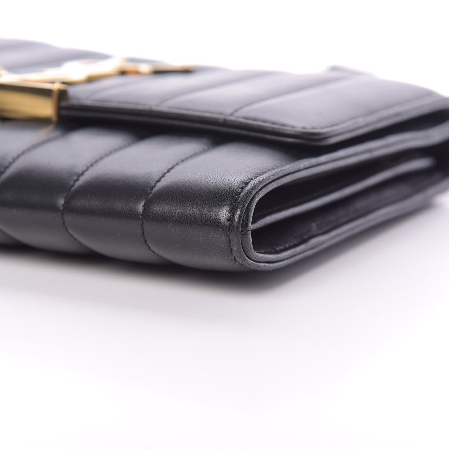 Lambskin Matelasse Monogram Vicky Chain Wallet Black