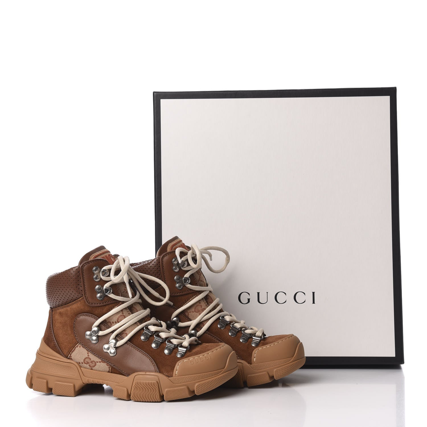 Gucci X SEGA Suede Calfskin GG Monogram Womens Flashtrek High-Top Sneakers 35.5 New Cuir Beige Ruggine 9 of 9