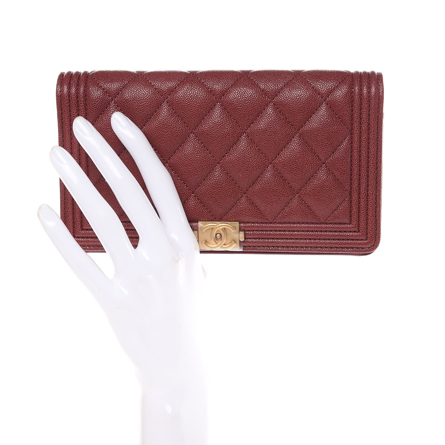 Chanel Caviar Quilted Boy Yen Wallet Burgundy 2 of 11