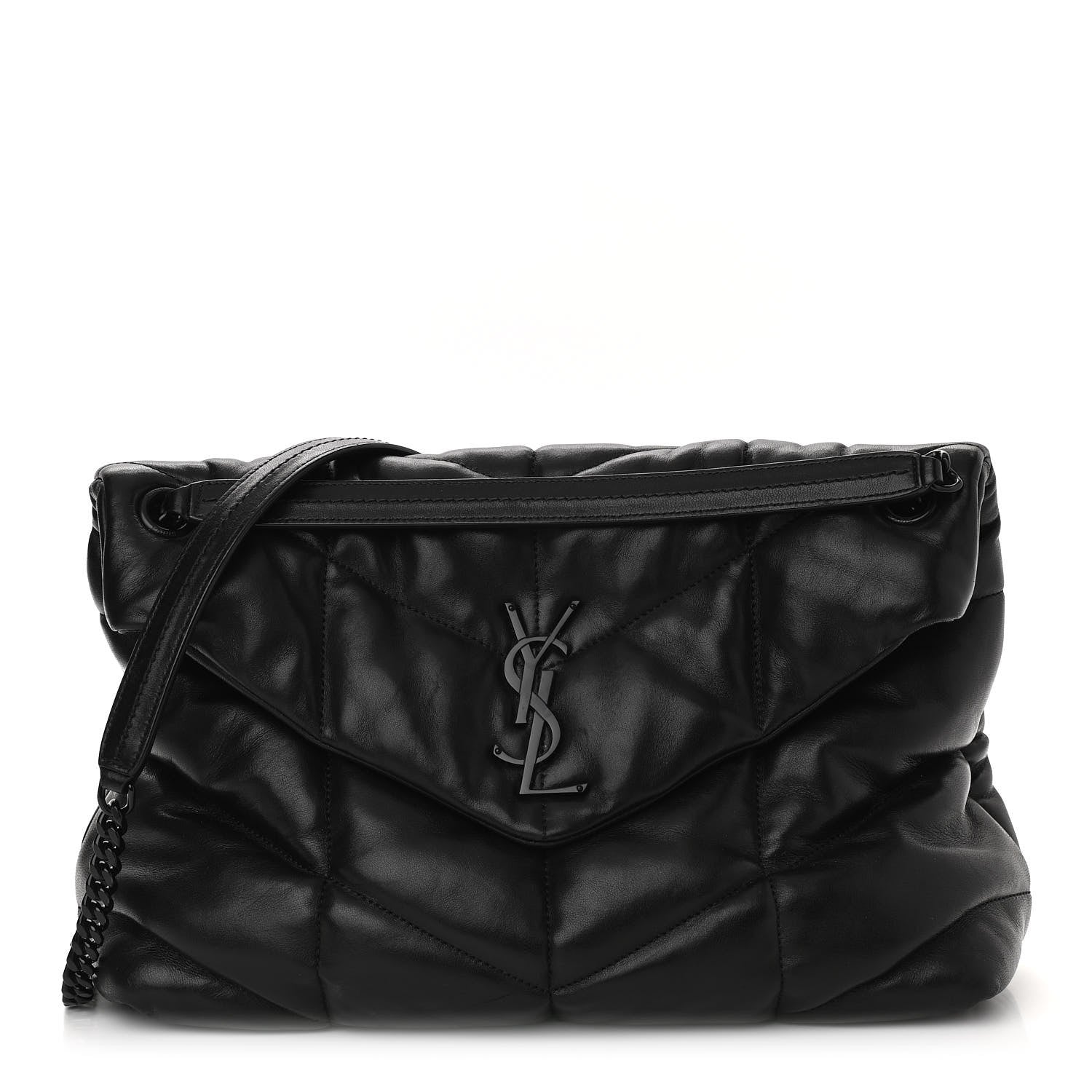Saint Laurent Lambskin Quilted Medium Loulou Puffer Monogram Chain Satchel Black 1 of 11