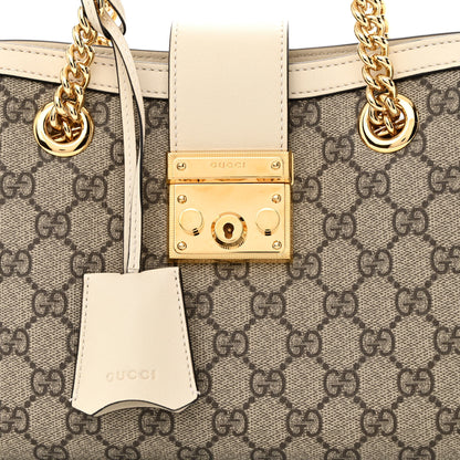 Gucci GG Supreme Monogram Moon Calfskin Small Padlock Tote Beige Ebony Mystic White 8 of 11
