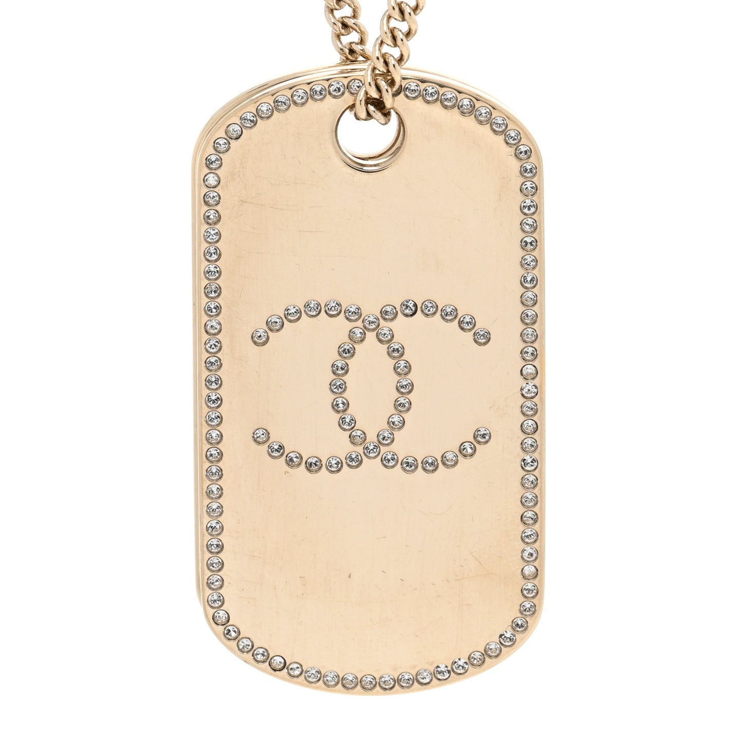 Metal Crystal Dog Tag Charm Necklace Gold