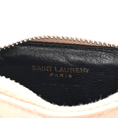 Saint Laurent Grain De Poudre Matelasse Chevron Monogram Fragments Zippered Card Case Deep Beige 6 of 6