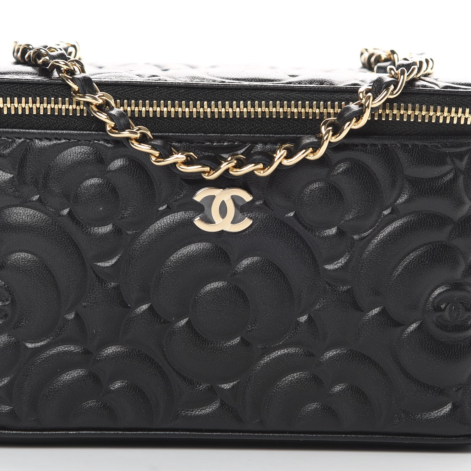 Chanel Lambskin Camellia Embossed Small Vanity Case With Chain Black 8 of 11
