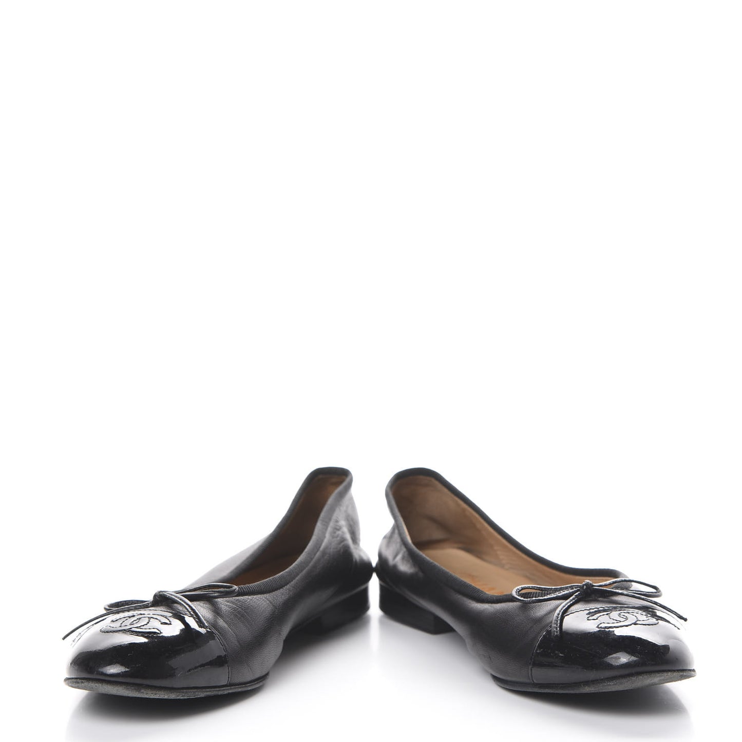 Lambskin Patent Cap Toe Ballerina Flats 37.5 Black