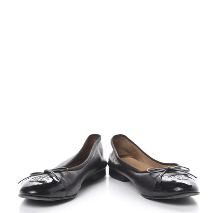 Chanel Lambskin Patent Cap Toe Ballerina Flats 37.5 Black 5 of 20
