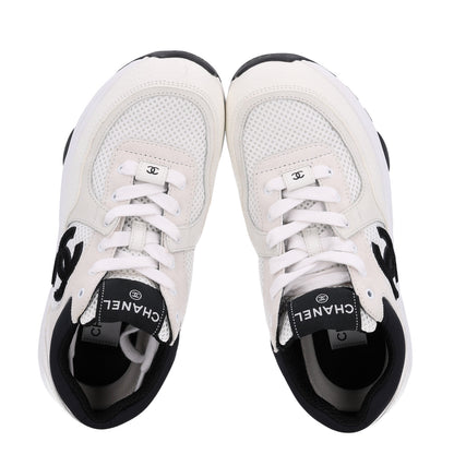 Chanel Mesh Suede Calfskin Grained Calfskin Womens CC Sneakers 38 White Black 2 of 10