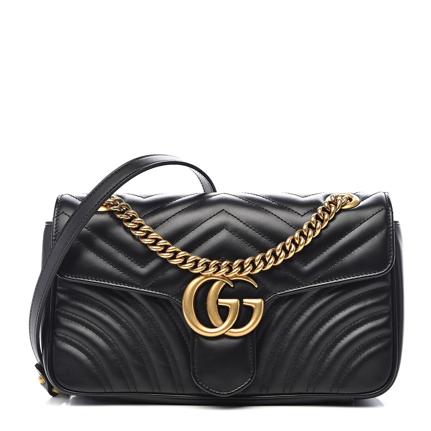 Gucci Calfskin Matelasse Small GG Marmont Shoulder Bag Black 1 of 11