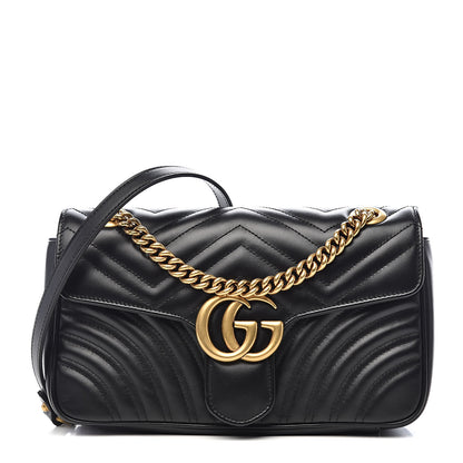 Gucci Calfskin Matelasse Small GG Marmont Shoulder Bag Black 1 of 11