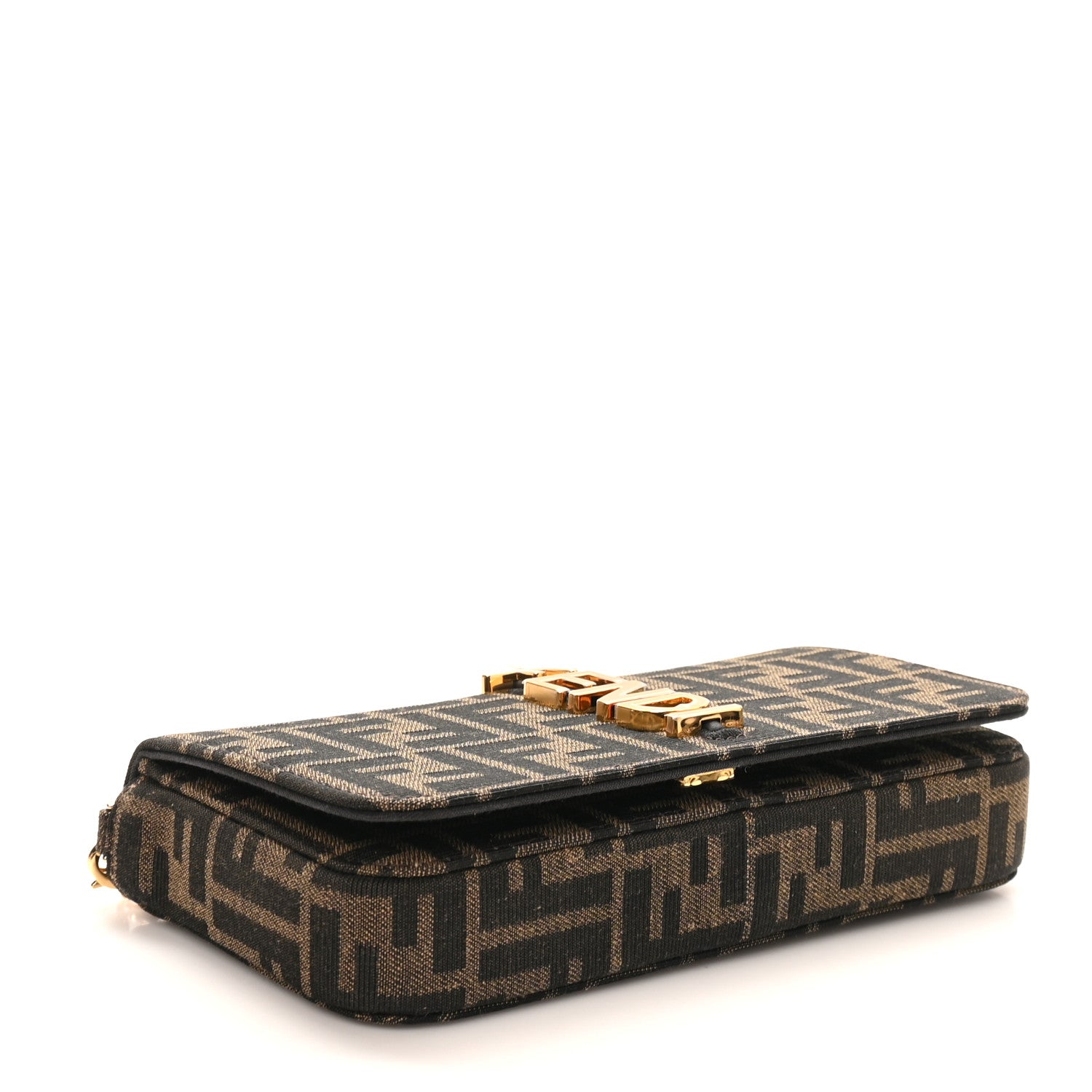 Fendi Fabric Jacquard Vitello Grace FF 1974 Fendigraphy Wallet On Chain Tobacco Moro Ebano 7 of 10
