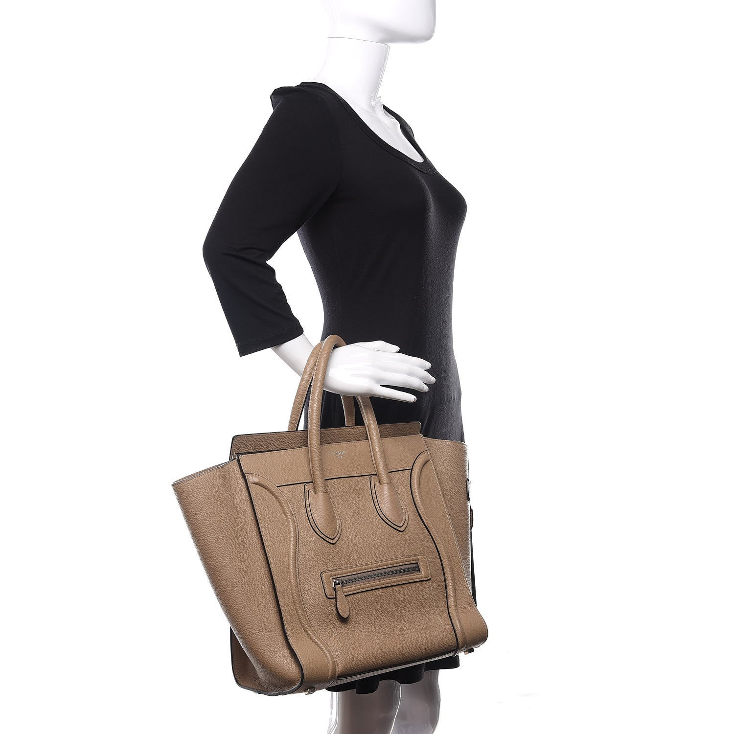 Celine Drummed Calfskin Mini Luggage Dune 2 of 14