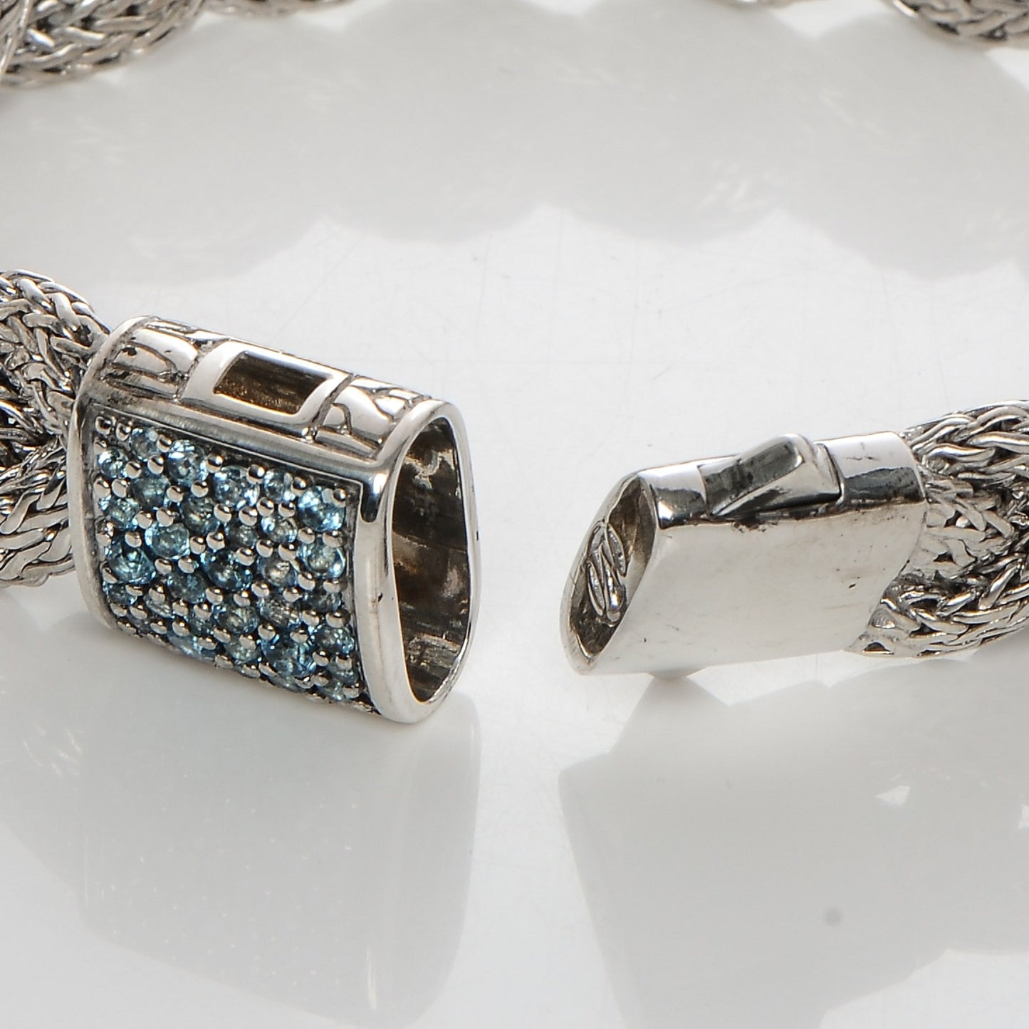 Sterling Silver Blue Topaz Braided Classic Chain Clasp Bracelet S