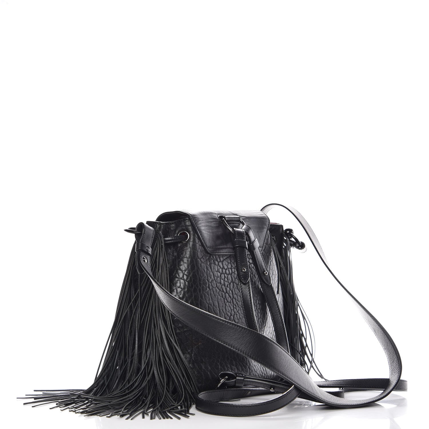 Christian Louboutin Pebbled Calfskin Fringe Lucky L Convertible Backpack Black 4 of 15