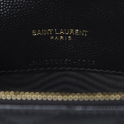 Saint Laurent Grain De Poudre Matelasse Chevron Monogram Envelope Chain Wallet Black 6 of 10