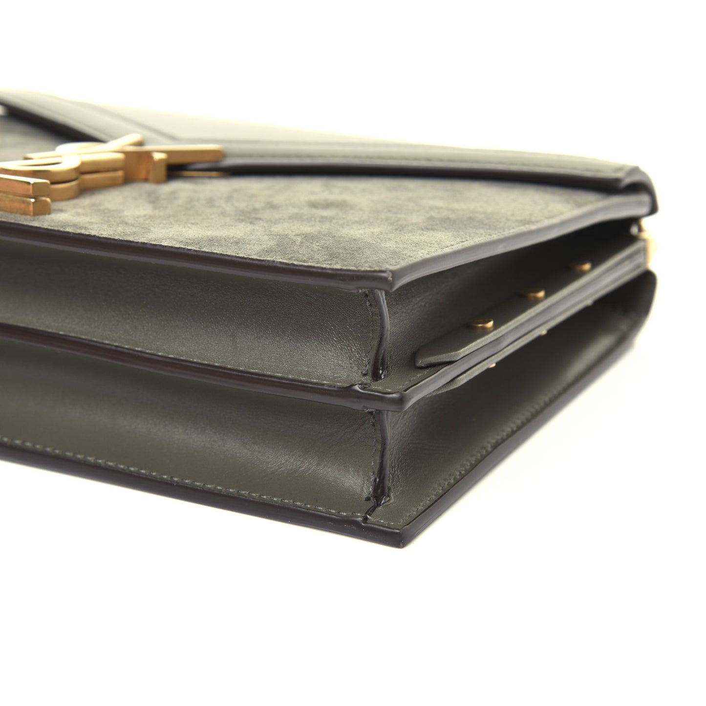 Smooth Calfskin Suede Monogram Cassandra Clasp Bag Olive Green