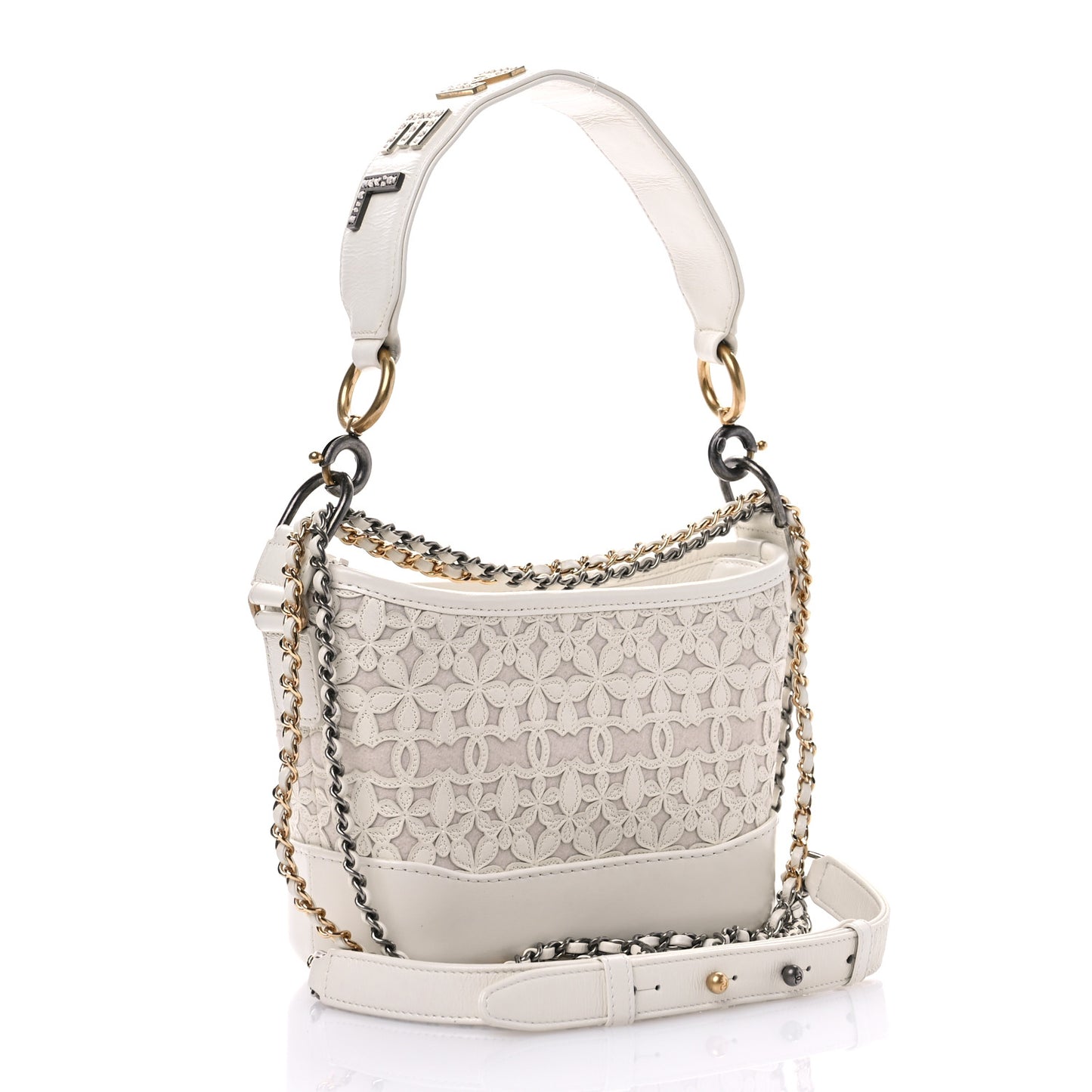 Calfskin Wool Felt Embossed Small Gabrielle Logo Hobo White