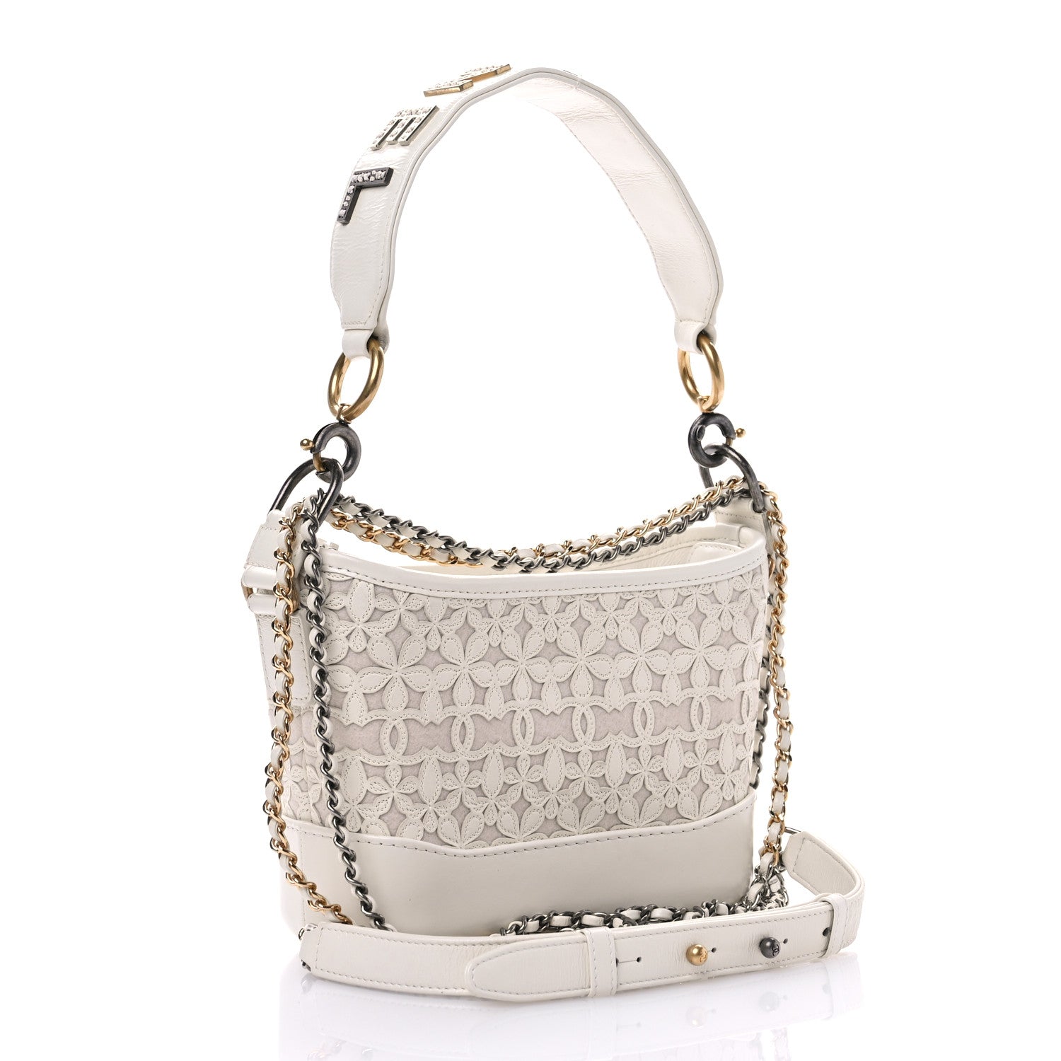 Chanel Calfskin Wool Felt Embossed Small Gabrielle Logo Hobo White 3 of 11