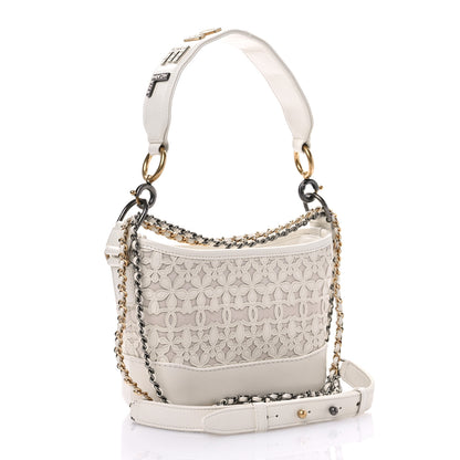 Chanel Calfskin Wool Felt Embossed Small Gabrielle Logo Hobo White 3 of 11