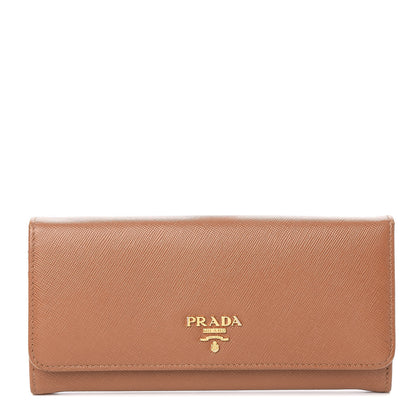 Prada Saffiano Metal Continental Flap Wallet Caramel 1 of 8