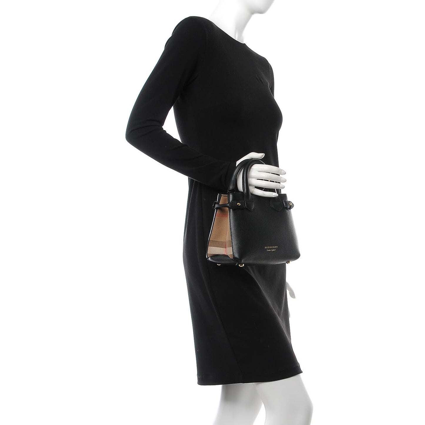 Grainy Calfskin House Check Baby Banner Tote Black