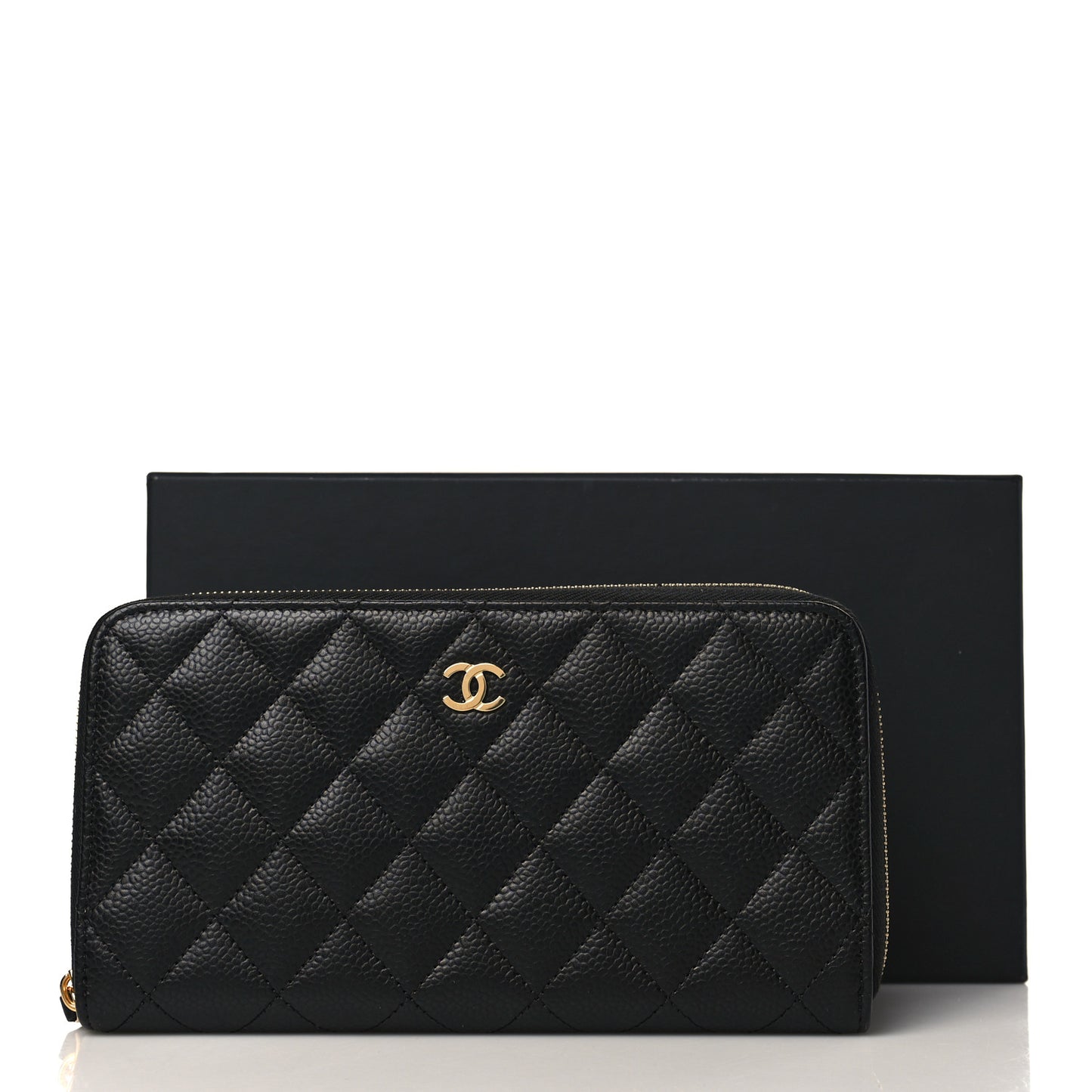 Caviar Quilted Large Gusset Zip Around Wallet Black