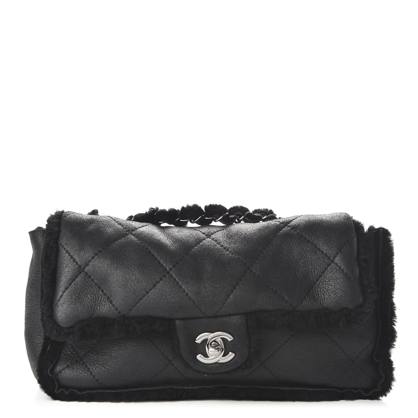 Shearling Quilted Medium Single Flap Black