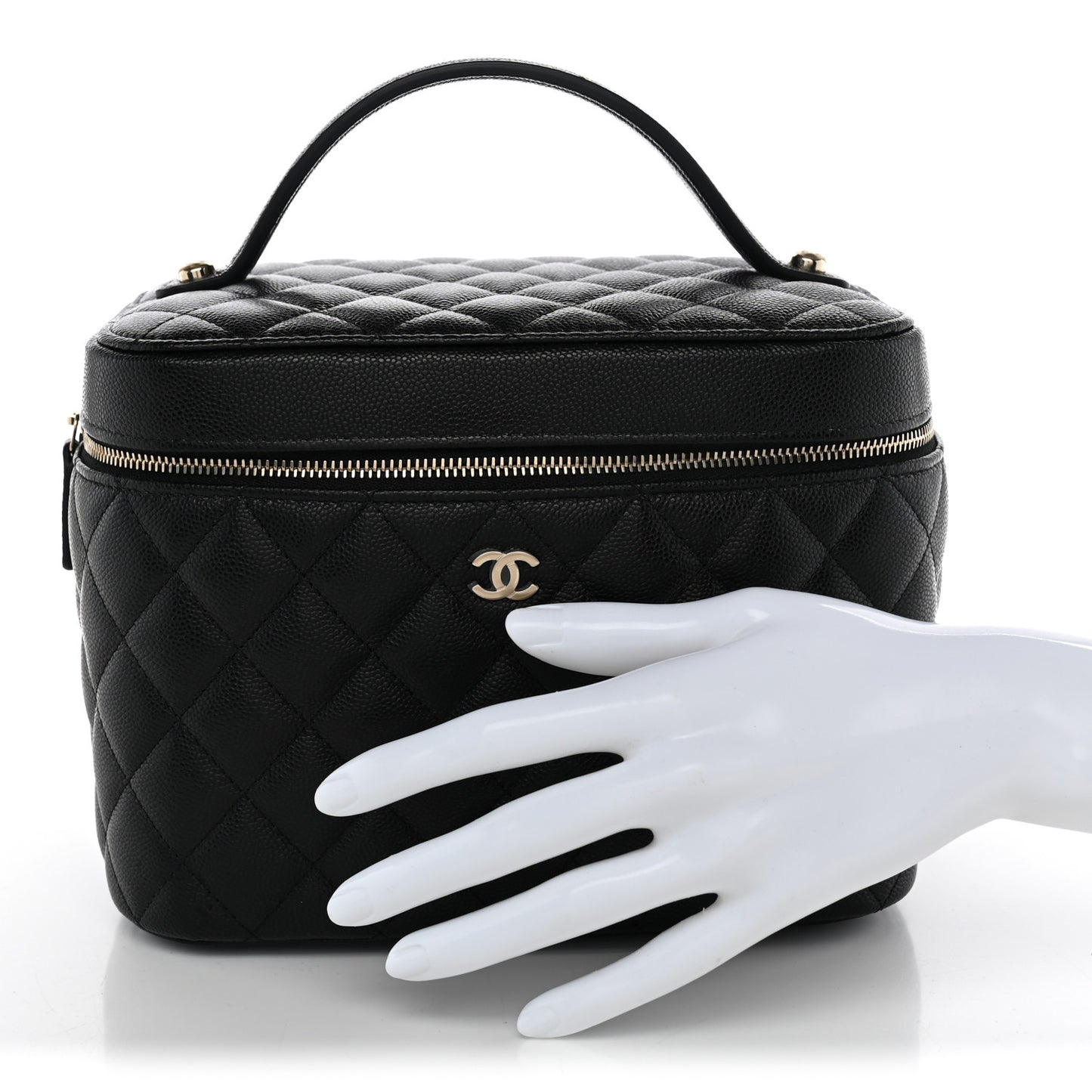 Caviar Quilted Large Vanity Pouch Black