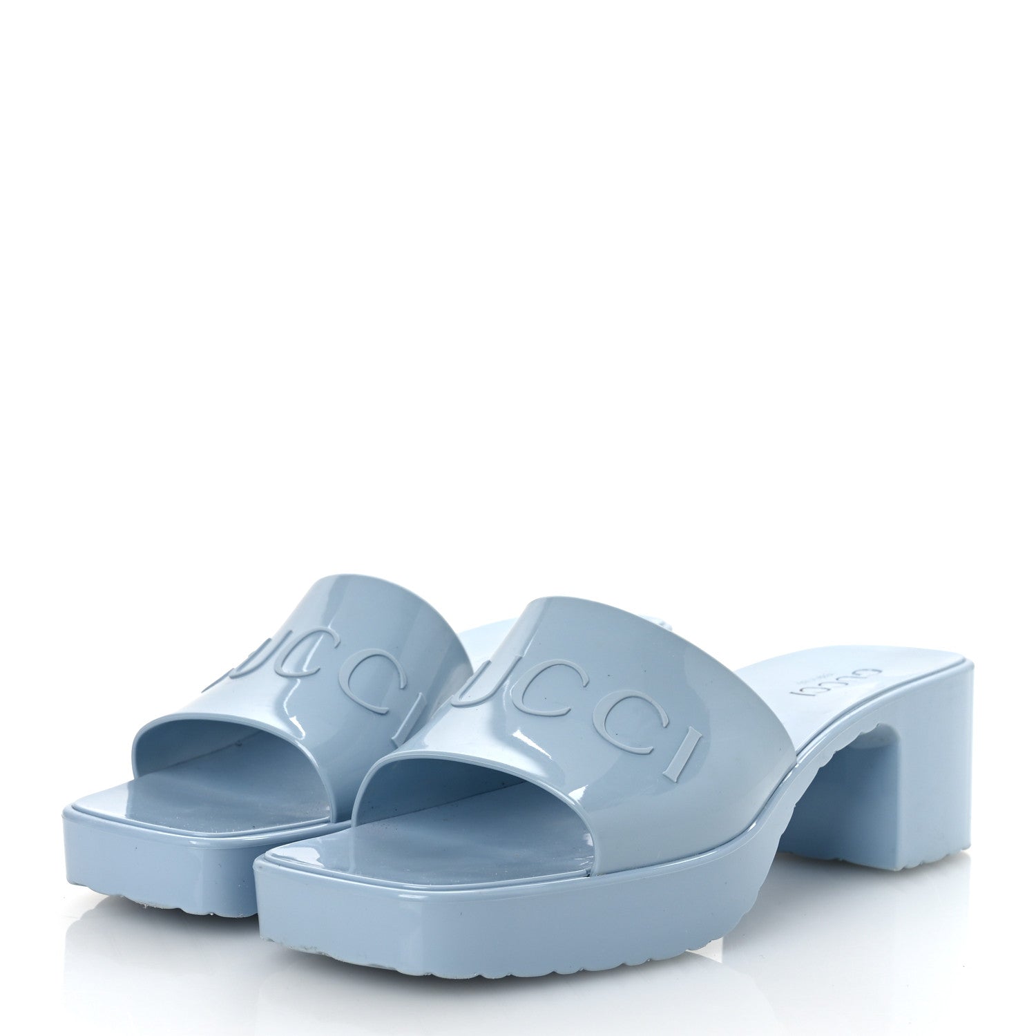 Gucci Rubber Gucci Logo Womens Platform 20/60mm Slide Sandals 38 Porcelain Light Blue 4 of 13