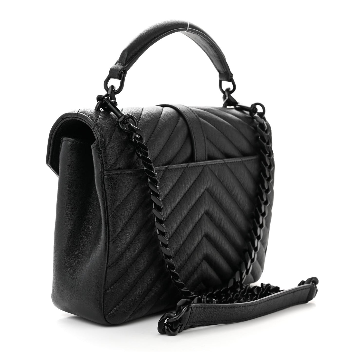 Sheepskin Matelasse Chevron Monogram Monochrome Medium College Bag Black