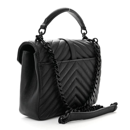 Saint Laurent Sheepskin Matelasse Chevron Monogram Monochrome Medium College Bag Black 3 of 11